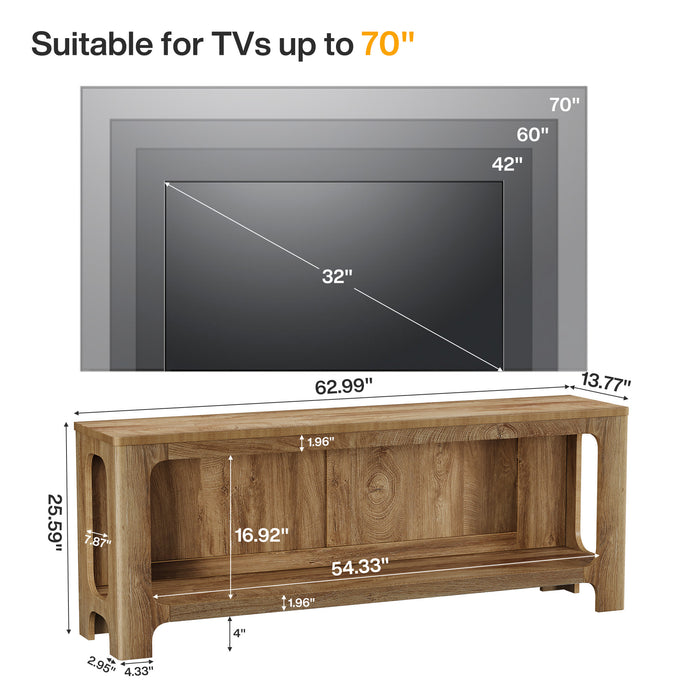 63" TV Stand with Storage Shelf for Up to 70" TVs, Farmhouse Entertainment Center for Living Room