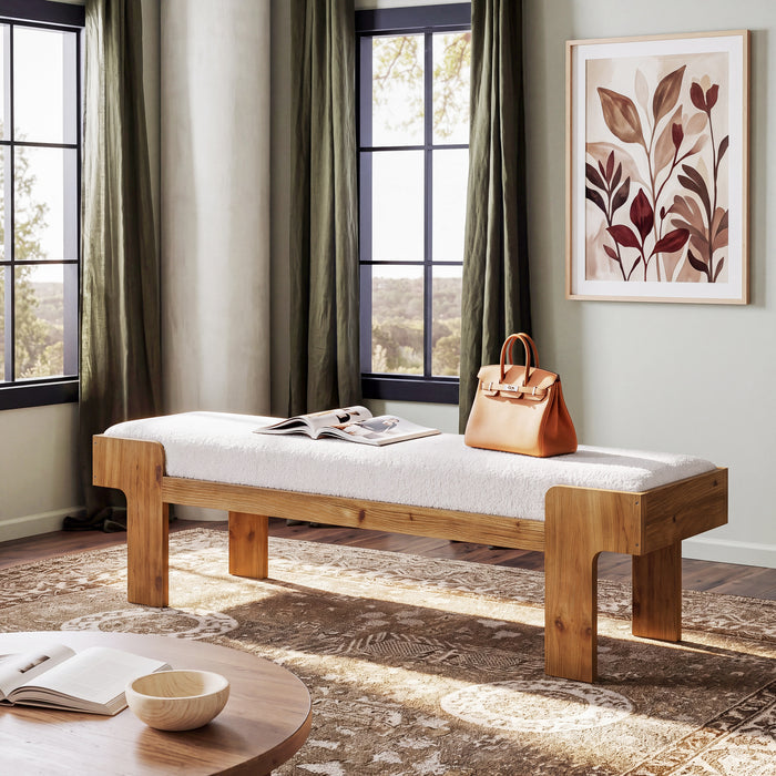 63" Upholstered Entryway Bench, Solid Wood End of Bed Bench, for 2-3