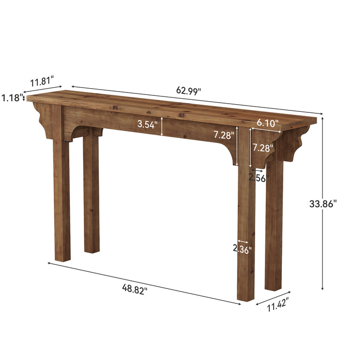 63" Wood Console Table, Mid-Century Entryway Table Sofa Table for Hallway