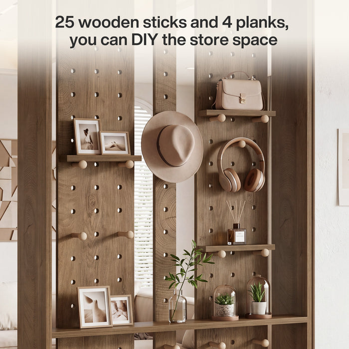 69.7" Wall Room Divider, Freestanding Privacy Screen with Removable Boards and 25 pcs Sticks