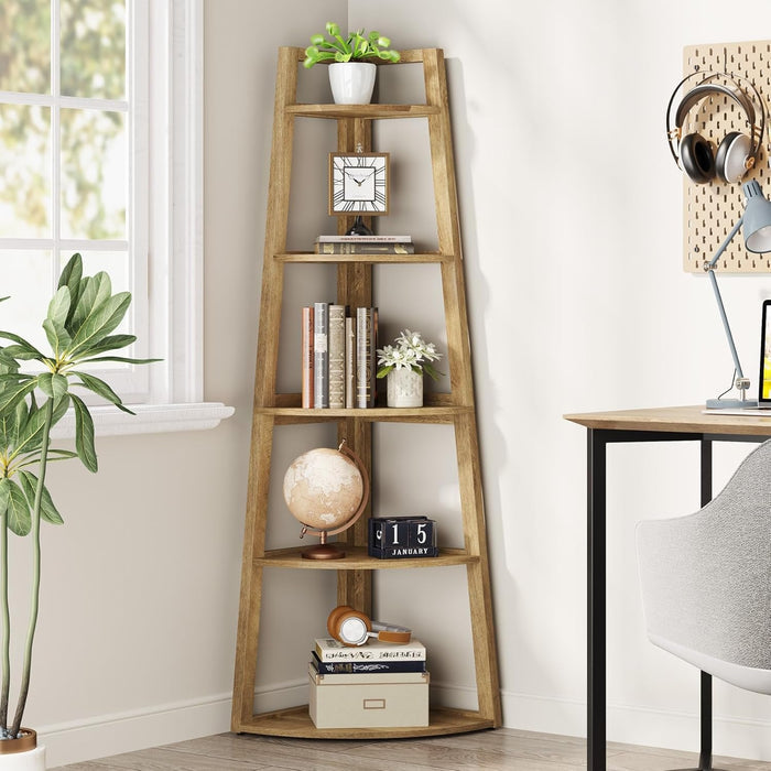 70" Tall Corner Bookshelf, 5 Tier Modern Corner Bookcase Ladder Shelf Plant Stand