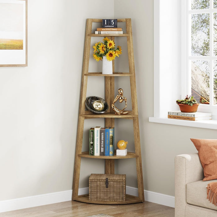 70" Tall Corner Bookshelf, 5 Tier Modern Corner Bookcase Ladder Shelf Plant Stand