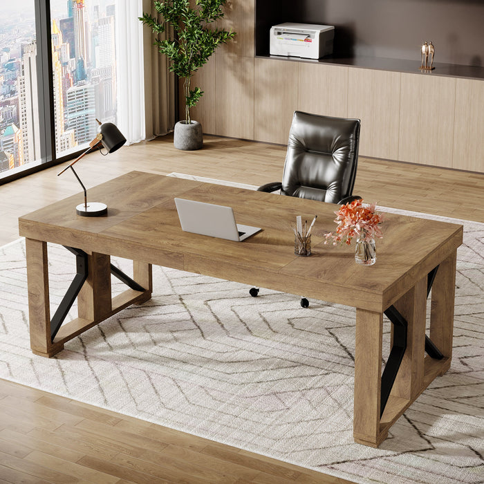 70.8" Executive Computer Desk, Home Office Desk with Strong Double Pedestal Tribesigns