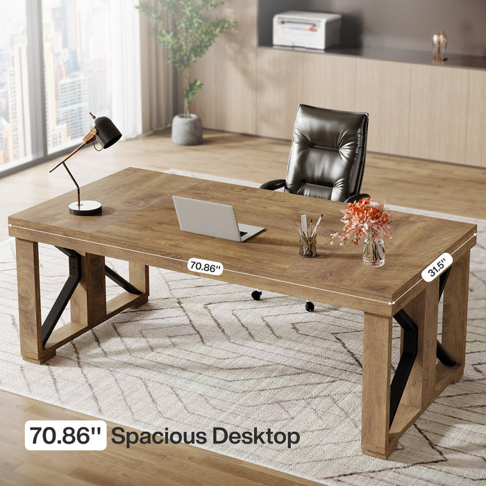 70.8" Executive Computer Desk, Home Office Desk with Strong Double Pedestal Tribesigns