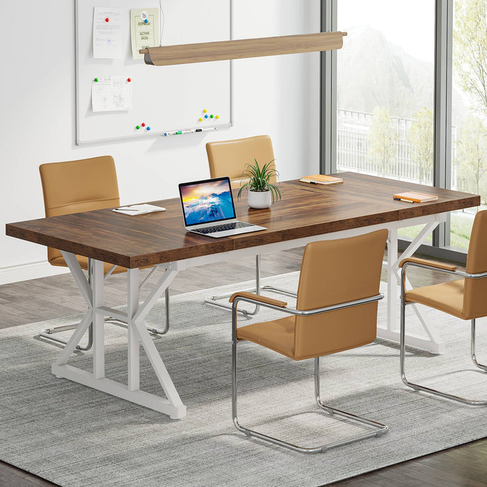 70.8 inch executive desk with industrial wood desktop and white metal frame for home office