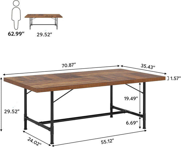 70.8" Industrial Dining Table, Rectangle Kitchen Table for 6-8 People
