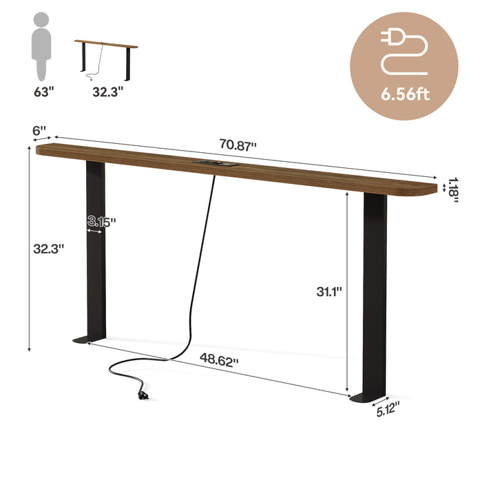 70.87" Behind Couch Table with Power Outlets, Skinny Console Sofa Table for Living Room