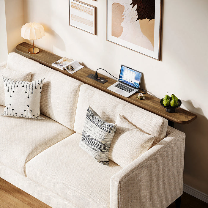 70.87" Behind Couch Table with Power Outlets, Skinny Console Sofa Table for Living Room
