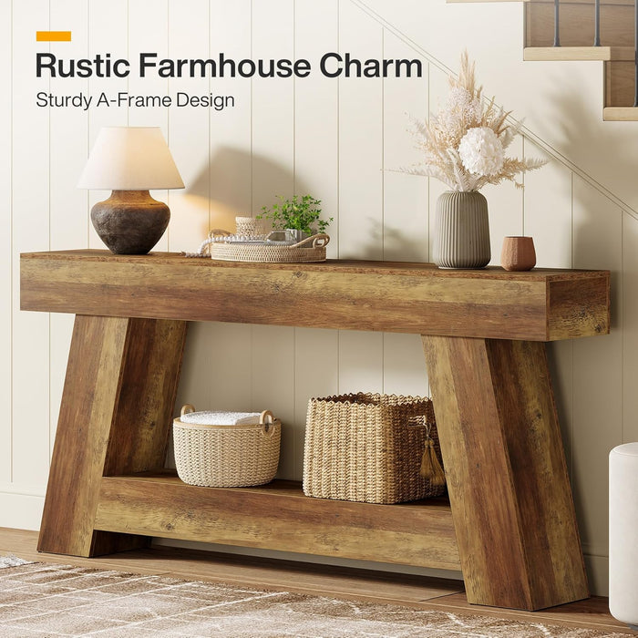 70.87" Console Table, Farmhouse 2 - Tier Sofa Table with Open Storage Shelf Tribesigns