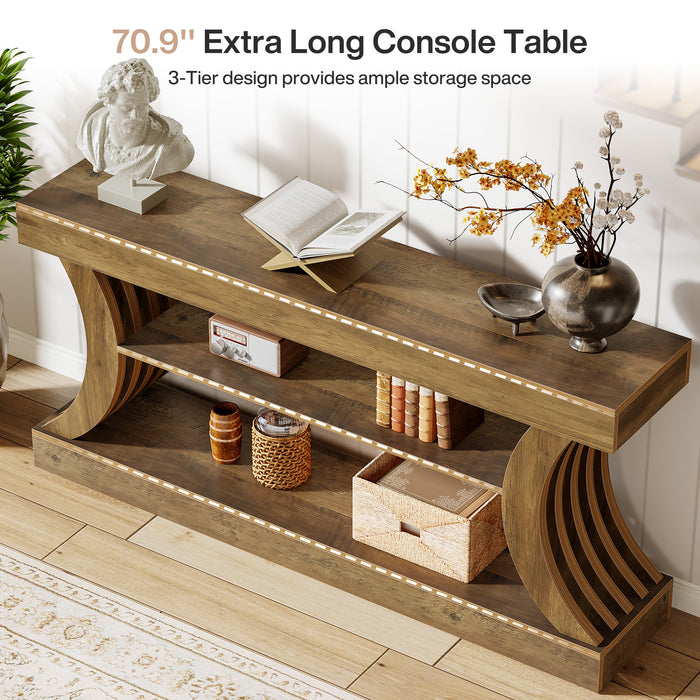 70.9" Console Table, 3-Tier Entryway Couch Table Behind Sofa