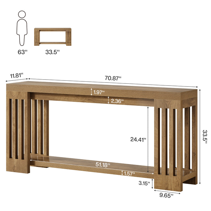 70.9" Console Table, Farmhouse 2-Tier Sofa Table with Vertical Stripe Legs