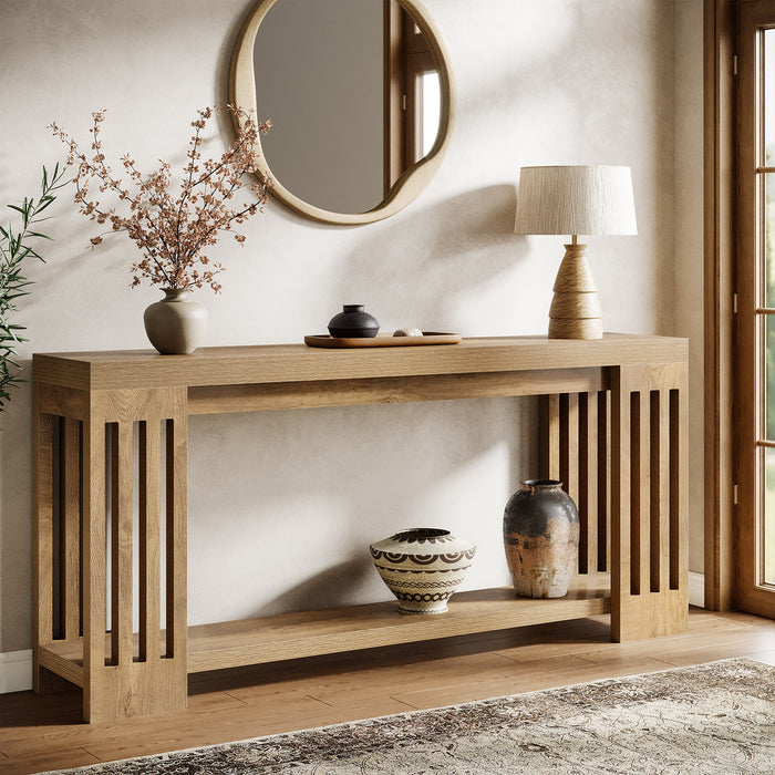 70.9" Console Table, Farmhouse 2 - Tier Sofa Table with Vertical Stripe Legs Tribesigns
