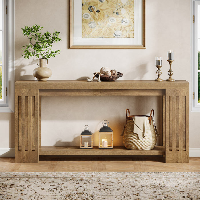 70.9" Console Table, Farmhouse 2 - Tier Sofa Table with Vertical Stripe Legs Tribesigns