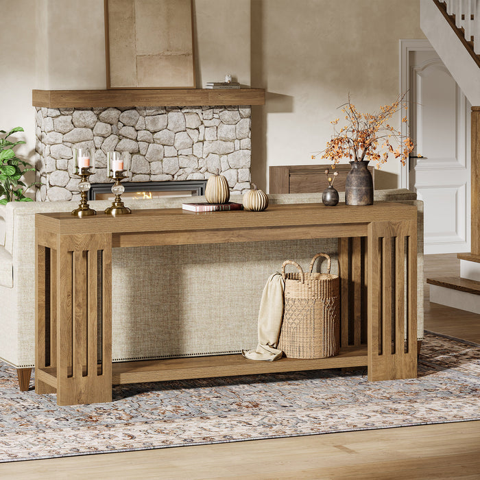 70.9" Console Table, Farmhouse 2 - Tier Sofa Table with Vertical Stripe Legs Tribesigns