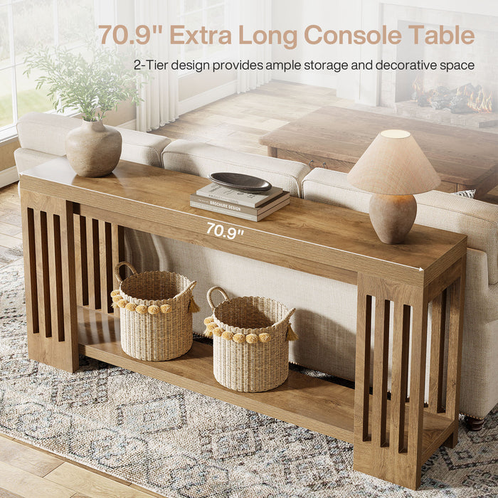 70.9" Console Table, Farmhouse 2 - Tier Sofa Table with Vertical Stripe Legs Tribesigns