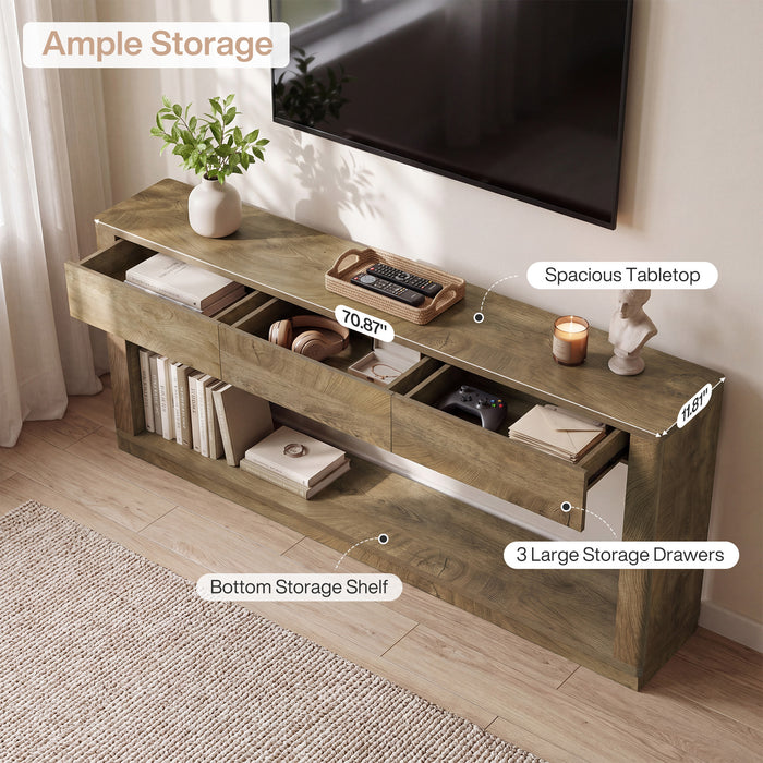 70.9" Console Table with 3-Drawer, Long Sofa Table with Open Storage Shelf for Entryway