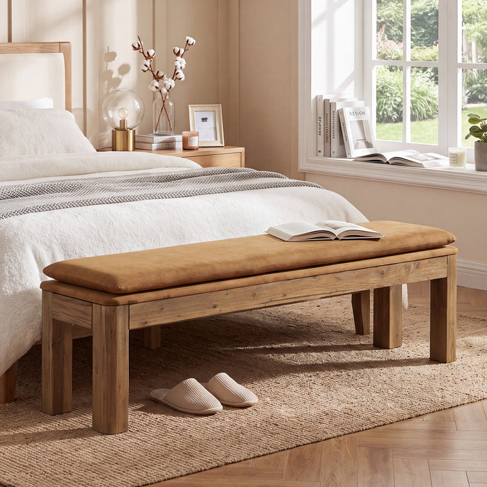 70.9" Entryway Bench, Farmhouse Solid Wood Dining Bench with Removable Cushion