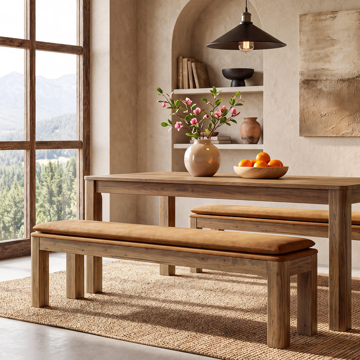70.9" Entryway Bench, Farmhouse Solid Wood Dining Bench with Removable Cushion