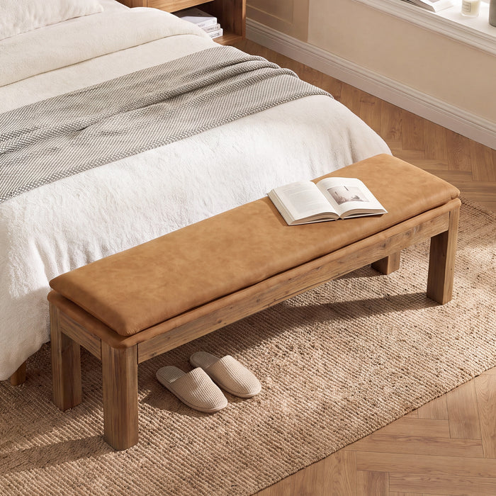 70.9" Entryway Bench, Farmhouse Solid Wood Dining Bench with Removable Cushion