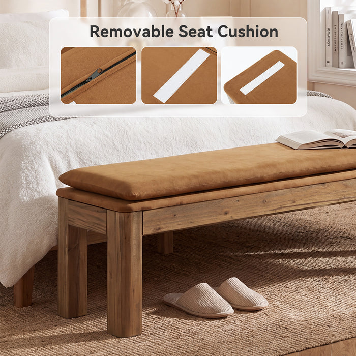 70.9" Entryway Bench, Farmhouse Solid Wood Dining Bench with Removable Cushion
