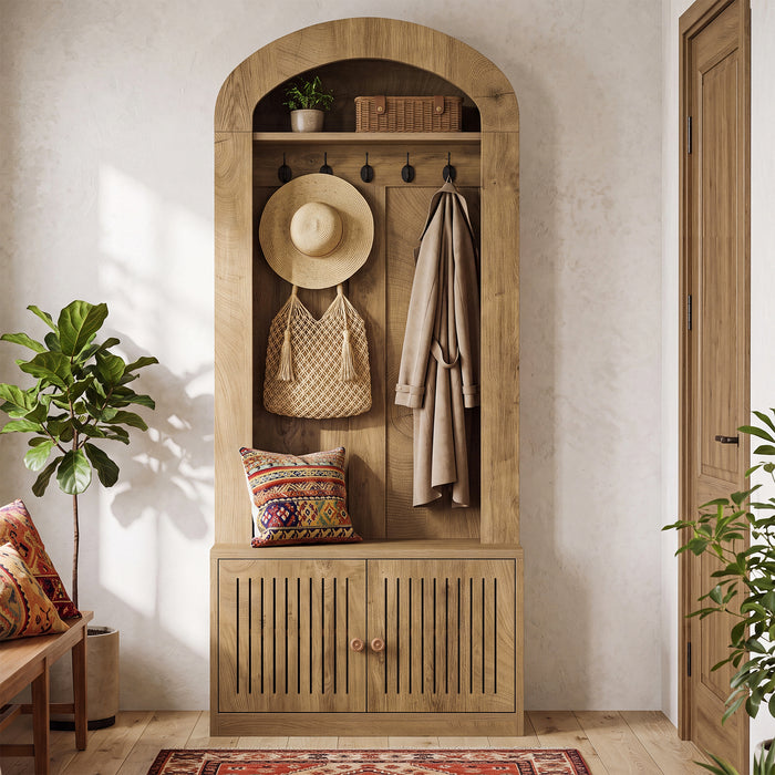 70.9" Hall Tree With Bench and Shoe Storage, 4-In-1 Entryway Bench With Storage Shelves