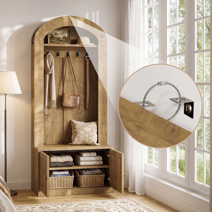 70.9" Hall Tree With Bench and Shoe Storage, 4-In-1 Entryway Bench With Storage Shelves