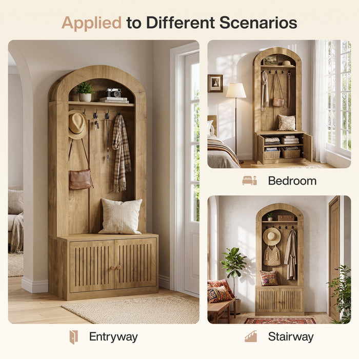 70.9" Hall Tree With Bench and Shoe Storage, 4-In-1 Entryway Bench With Storage Shelves