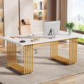 70.9" Modern Executive Desk, Gold and White Desk