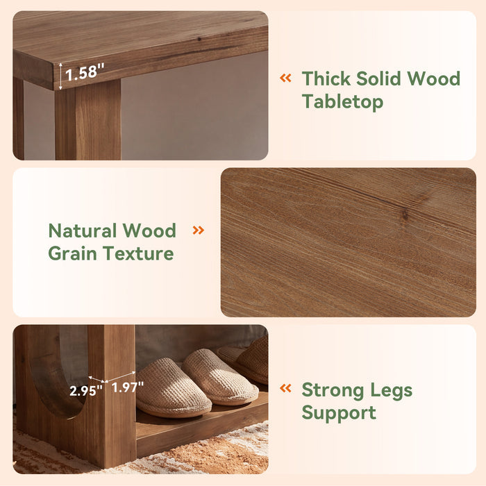 70.9" Solid Wood Entryway Bench, Farmhouse Shoe Bench with 2-Tier Storage for Hallway