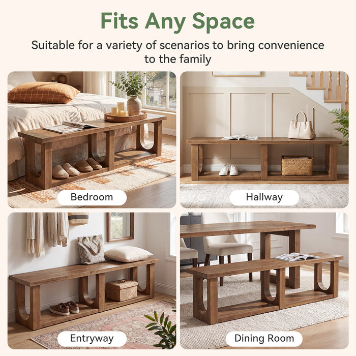 70.9" Solid Wood Entryway Bench, Farmhouse Shoe Bench with 2-Tier Storage for Hallway