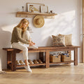 70.9" Solid Wood Entryway Shoe Bench, Extra Long Wooden Seating Bench