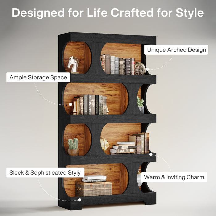 71" Bookcase, Modern Asymmetrical Bookshelf 4-Tier Display Shelf