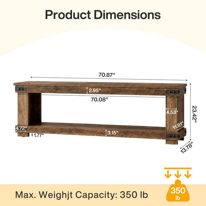 71" Entryway Bench with Shoe Storage, Farmhouse Shoe Bench with Metal Corner Brackets