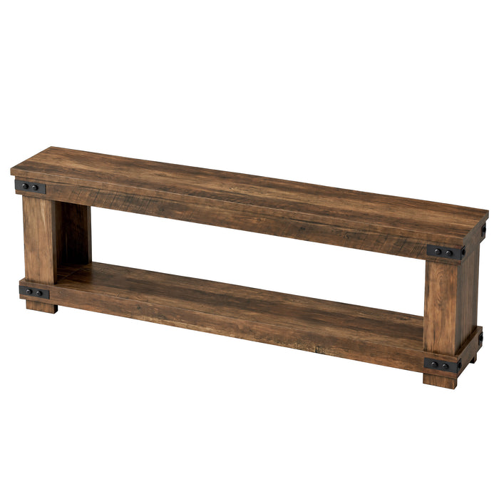 71" Entryway Bench with Shoe Storage, Farmhouse Shoe Bench with Metal Corner Brackets