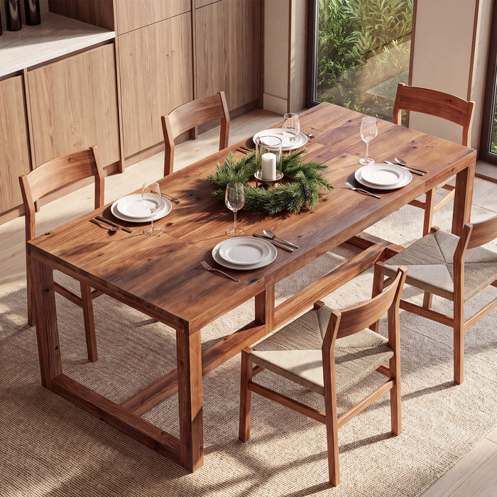 71" Farmhouse Dining Table for 6-8, Solid Wood Rectangle Kitchen Table, Dining Room