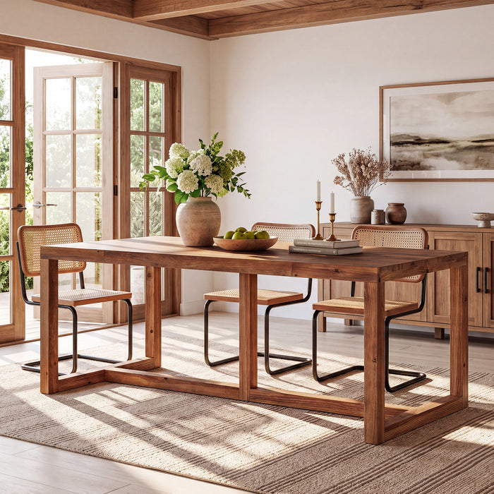71" Farmhouse Dining Table for 6-8, Solid Wood Rectangle Kitchen Table, Dining Room