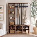 71" Freestanding Room Divider, Shelves & Coat Hooks, Shoe Storage, 39"W Hallway