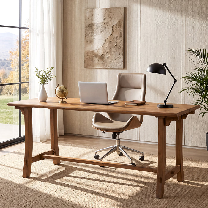 71" Rustic Executive Desk, Solid Wood Double Computer Desk, Home Office