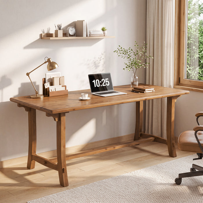 71" Rustic Executive Desk, Solid Wood Double Computer Desk, Home Office