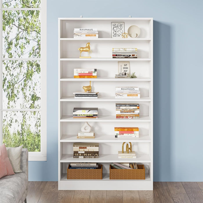 71" Tall 9 Tier Bookshelf with Open Display Shelves