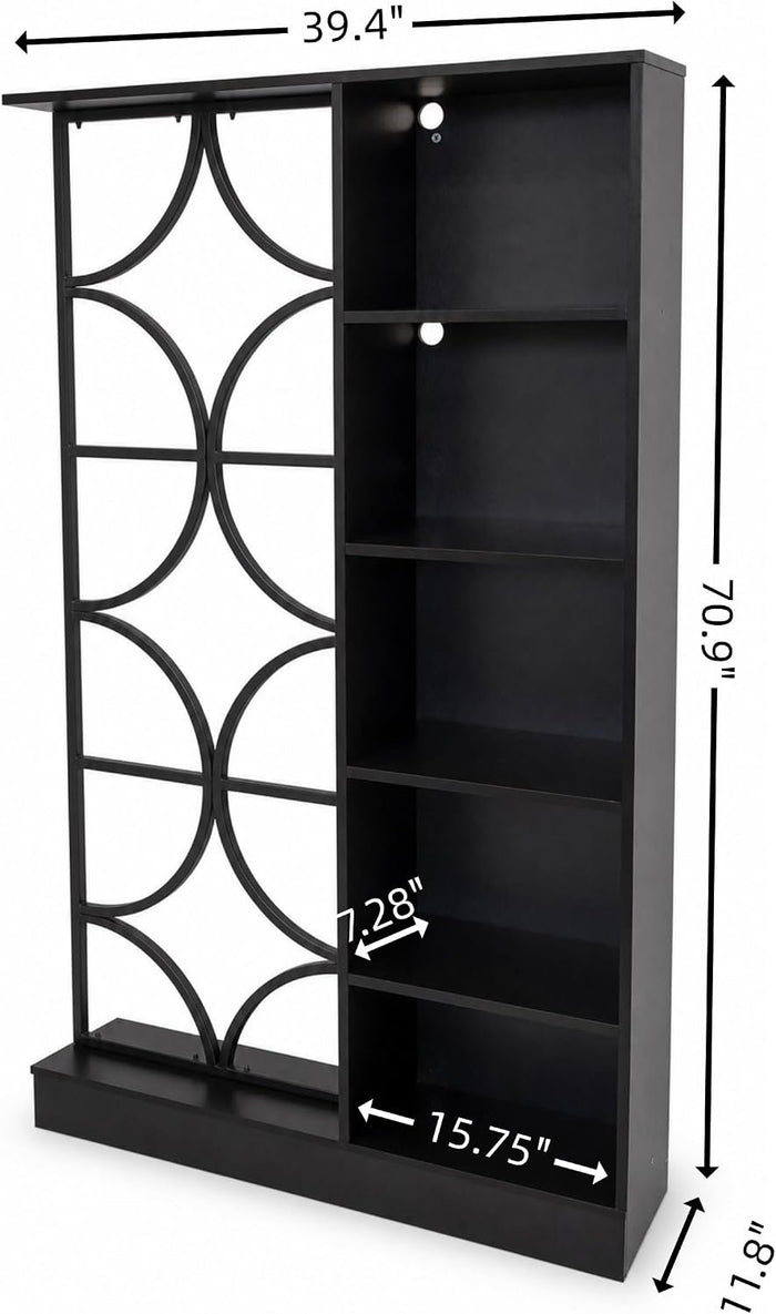 71" Tall Wall Room Divider, Freestanding Entrance Wall Partition with Shelves & LED Light