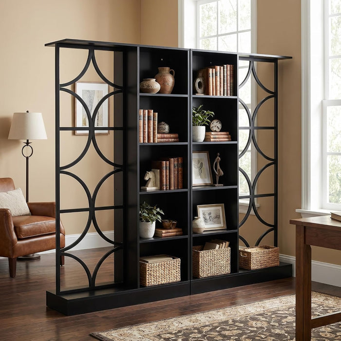 71" Tall Wall Room Divider, Freestanding Entrance Wall Partition with Shelves & LED Light