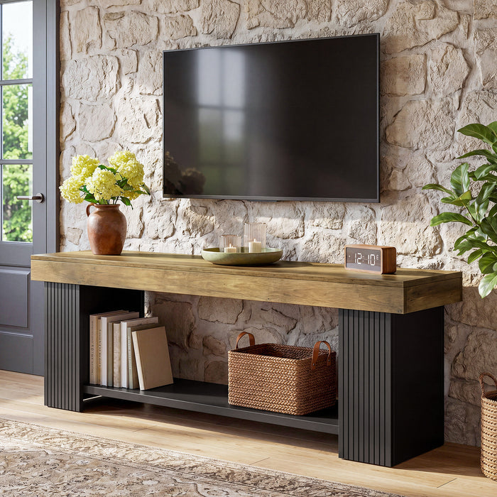 71" TV Stand for 70/75/80" TVs, Farmhouse Entertainment Center with Open Shelf