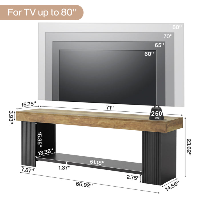 71" TV Stand for 70/75/80" TVs, Farmhouse Entertainment Center with Open Shelf