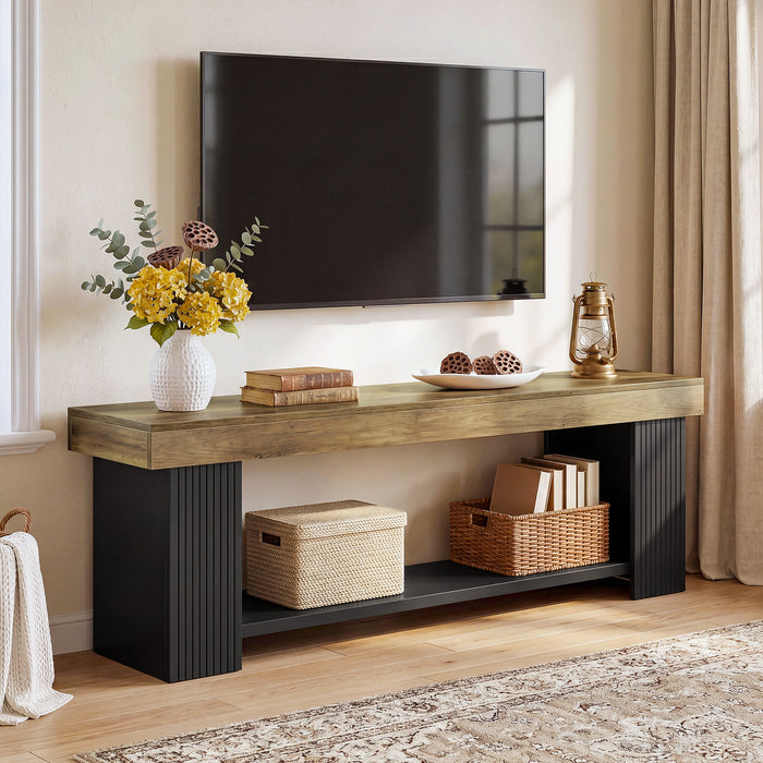 71" TV Stand for 70/75/80" TVs, Farmhouse Entertainment Center with Open Shelf