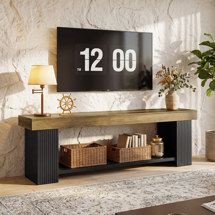 71" TV Stand for 70/75/80" TVs, Farmhouse Entertainment Center with Open Shelf