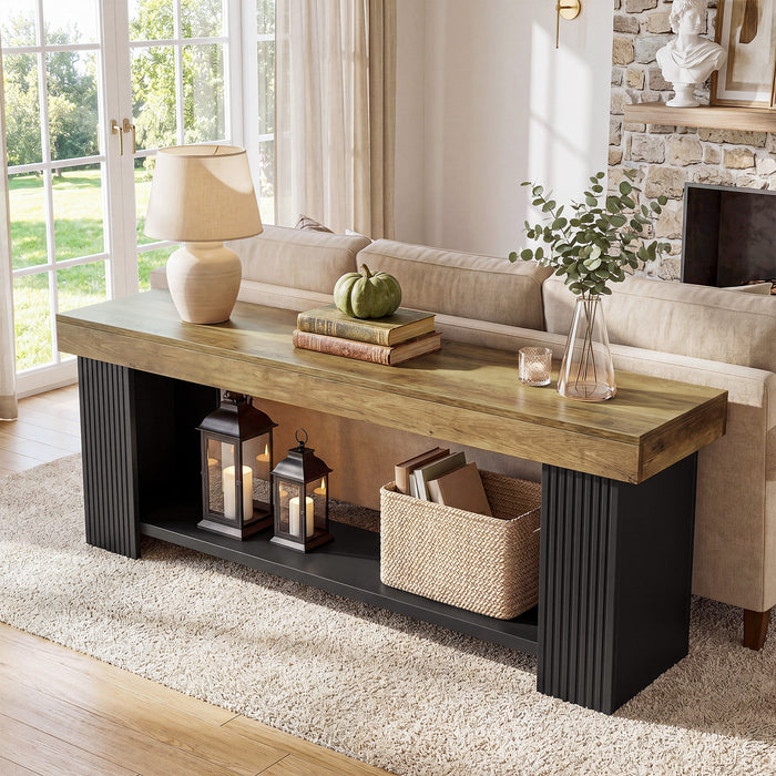 71" TV Stand for 70/75/80" TVs, Farmhouse Entertainment Center with Open Shelf