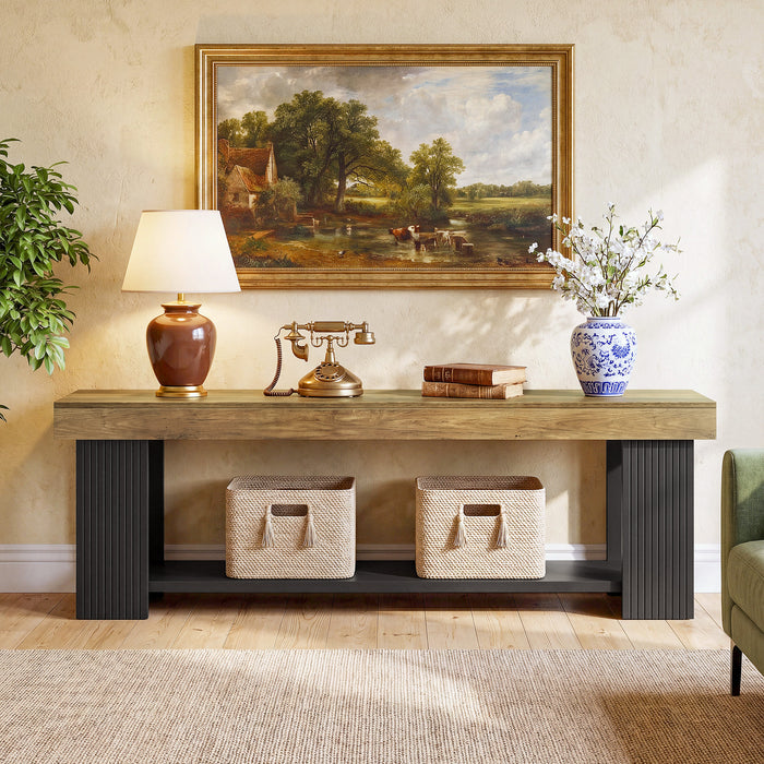 71" TV Stand for 70/75/80" TVs, Farmhouse Entertainment Center with Open Shelf