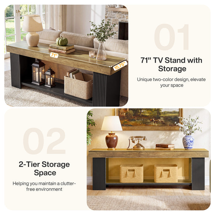 71" TV Stand for 70/75/80" TVs, Farmhouse Entertainment Center with Open Shelf