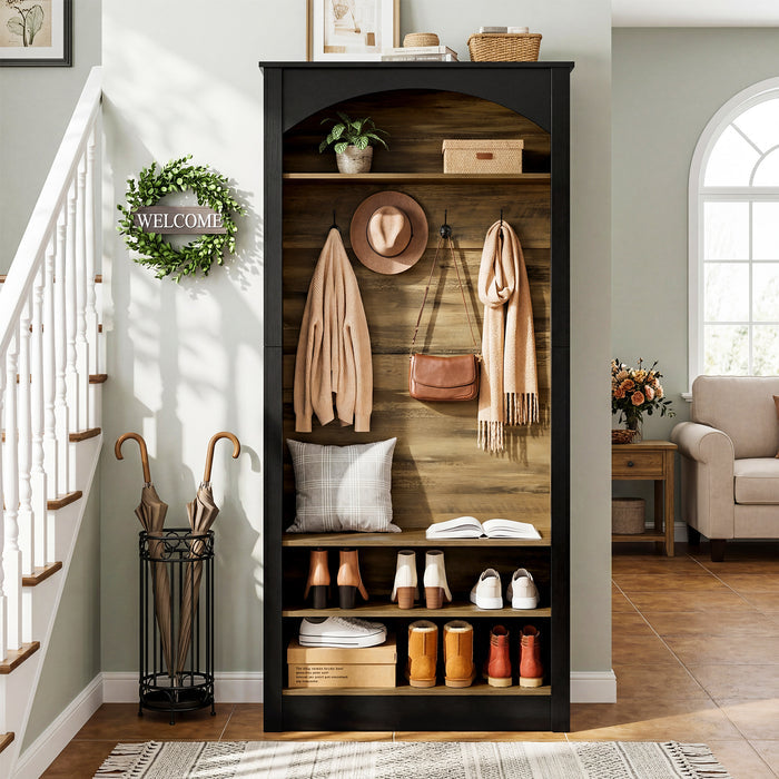74.8" Hall Tree, 3-Tier Farmhouse Shoe Rack with Coat Rack for Entryway